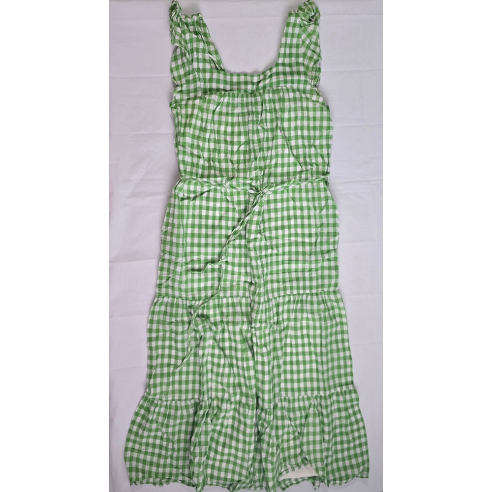 Draper James RSVP Green Gingham Tiered Midi Dress Cotton Ruffle Strap Size M - Picture 2 of 16